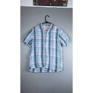 Tommy Bahama Shirt Mens Small Multicolor Plaid Linen Short Sleeve Button Front